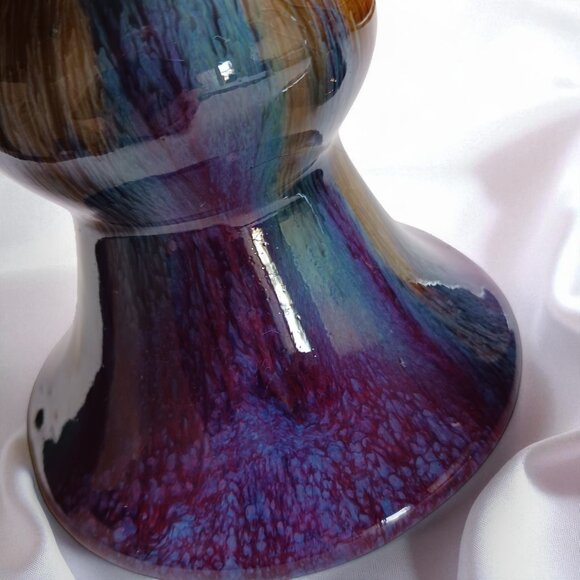 Vintage Set of Two Flambé Ceramic Candle Holders Pair Purple Blue Orange Pillars - Picture 9 of 10